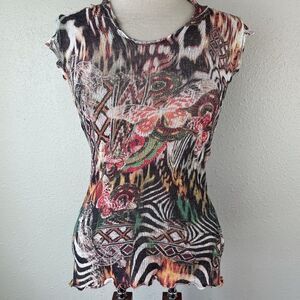 Code Vintage Hooded Short Sleeve Top Size L EUC